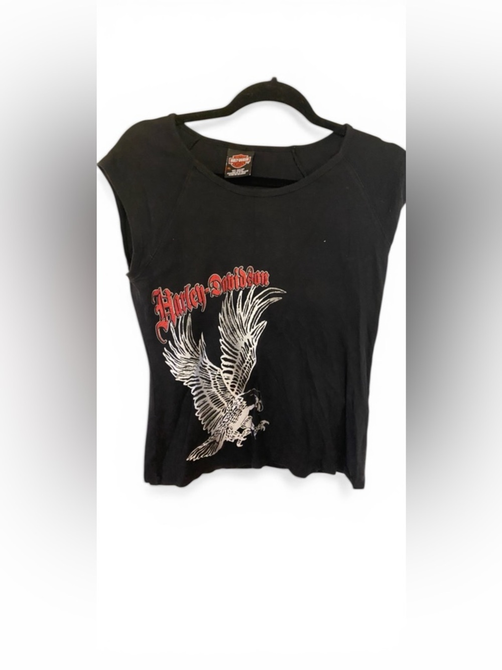 Harley-Davidson Black Tee with White Eagle and Red Script